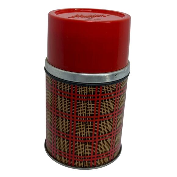 Vintage Aladdin WM90C Wide-Mouth Thermos Pint – Red Plaid – Glass-Lined – 16 oz - Picture 1 of 5